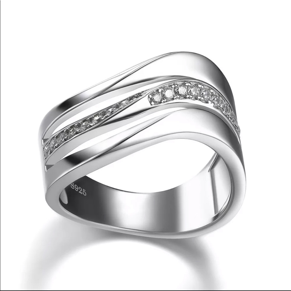 New 925 Silver Three Layer Diamond Engagement Ring - Picture 2 of 6